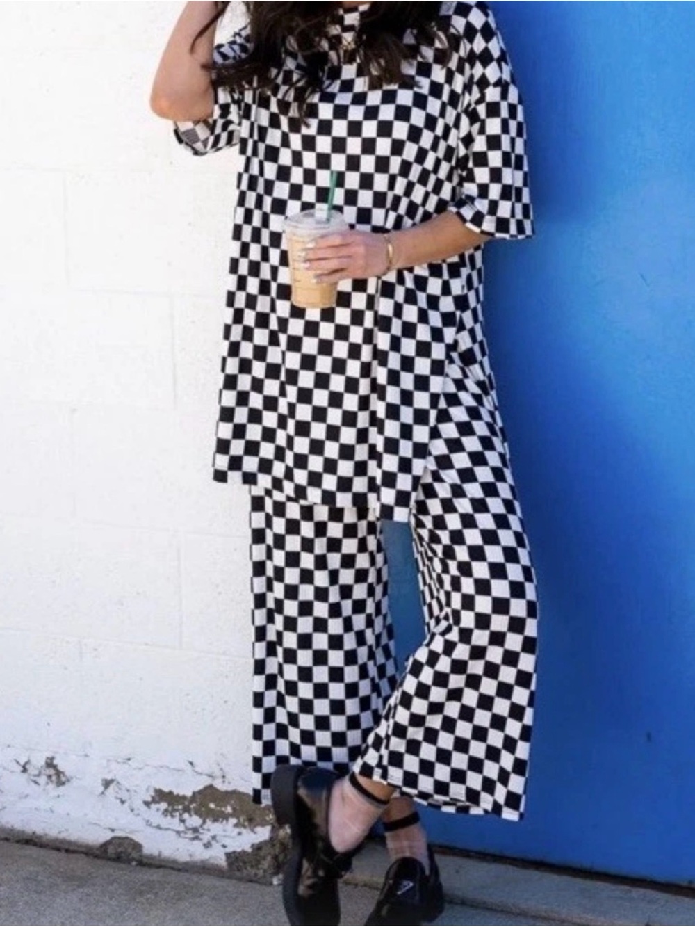Dressed in LALA - Lex Ribbed Checkerboard Playsuit PANTS ONLY in Black and White